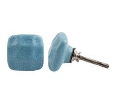 Turquoise Square Crackle Ceramic Drawer Knob